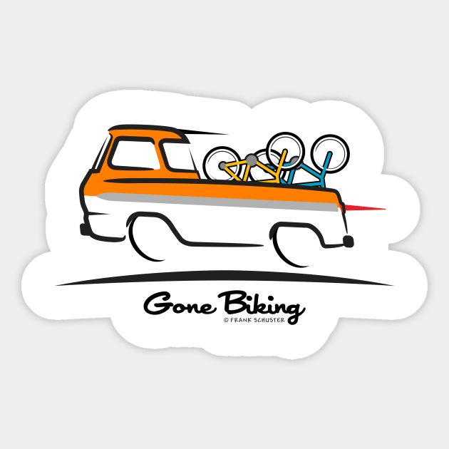 Ford Econoline Pickup Truck Gone Biking Sticker by PauHanaDesign